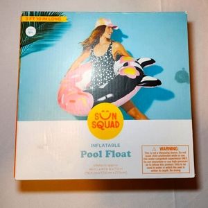 Sun Squad Swimming Pool Float Black Pink Dog Print Swim Tube Floaty 46 X 40 X 11